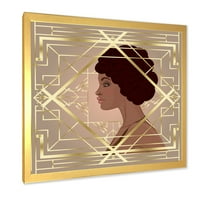 DesignArt 'Retro Girl in Golder Art Deco Geometrics II' Современ врамен уметнички принт