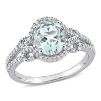Miabella Women's's'simsенски 1- CT Aquamarine & Diamond 10kt бело злато ореол поделен прстен за ангажман