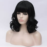 Уникатни поволни перики на човекот за коса за дама 16 црна кадрава перика капа природен целосен средно брановидно