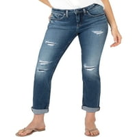 Co. Silver Jeans Co. Women'sенски биво со средни тенок фармерки на нозе, големини на половината 24-36