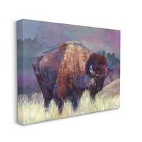 Стапче индустрии живописно бизон пасење рурална ливада виолетова пејзаж галерија завиткана платно печатена
