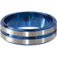Tapered Edge Titanium прстен со еден жлеб анодизиран во сина боја