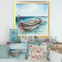 DesignArt 'Малиот брод на езерото Шор' Наутички и крајбрежен врамен уметнички принт