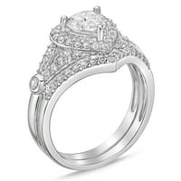 Стерлинг сребрена форма на срцето со симулирани прстени за невестински сет на дијаманти