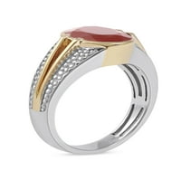 Империјален скапоцен камен 10К жолто злато + сребро овален исечен црвен агат солитер машка прстен
