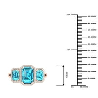 Империјал скапоцен камен 10K розово злато смарагд исечен швајцарски сина топаз КТ два дијамантски три камени ореови женски прстен