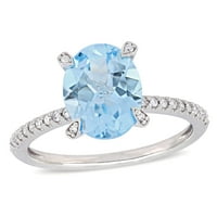 Miabella Women's'sims's 3- Carat овално сечење T.G.W. Sky-Blue Topaz Carat T.W. Дијамант 10kt бело злато ореол прстен