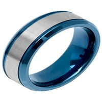 Менс не'рѓосувачки челик дво-тон сина четкана завршница за венчавки прстен