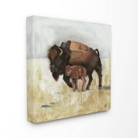 Sumn Industries Buffalo Family Tundra пејзаж кафеаво животно сликање платно wallидна уметност од obејкоб Грин