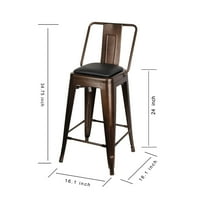 Дизајн групна контра висина со високи метални столици со црно кожено седиште, кафе, сет од 2