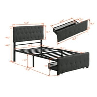 Aukfa Twin Size Metal модерна платформа кревет со голема фиока за спална соба, тапациран со глава со тафтиран дизајн, не е потребна пролет, сива