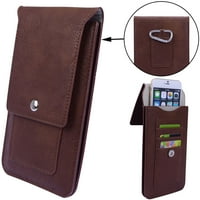 Професионален вертикален кожен вертикален паричник на смартфони со јамка, отстранлив карабинер, слотови за