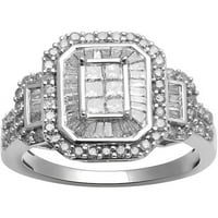 1ct. Т.В. Багет, принцеза и тркалезен дијамант 10kt прстен за ангажман на бело злато