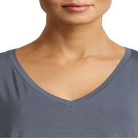 Време и TRU женски кратки ракави со маица со врат од вратот V-вратот
