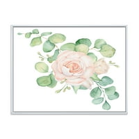 DesignArt 'Букет од розови розови цвеќиња и еукалиптус лисја „Традиционална врамена платна wallидна уметност