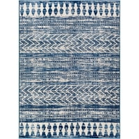 Уметнички ткајачи Роми племенски област килим, сина сива боја, 5'3 7'1