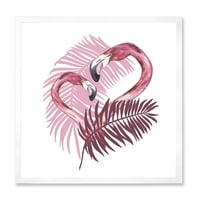 DesignArt 'Пинк Фламинго во тропско лето II' Тропски врамен уметнички принт