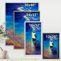Рибарски чамци на вода со темно сино небо илустрација врамена сликарство платно уметничко печатење