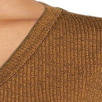 Времето и Tru Women's V-вратот плетен врв со долги ракави