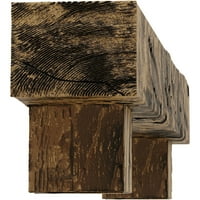 Ekena Millwork 4 H 6 D 72 W Hand Hewn Fau Wood Camplace Mantel Kit W alamo Corbels, природен златен даб