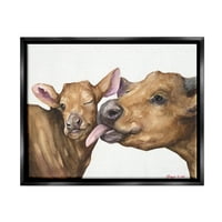 СТУПЕЛ ИНДУСТРИИ Бебе крава Семејство животно Акварела за сликање авион црно врамено лебдечко платно wallидна