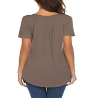 Chama V вратот Хенли кошули за жени со кратки ракави плетени тунични врвови кауза на кауза на блуза до блуза