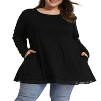 Женски плус кошули со големина шифон полите на врвови со долги ракави, случајна симпатична блуза А-линија
