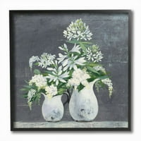 Stuple industries бели цвеќиња сино зелено сликарство врамена giclee текстуризирана уметност од iaулија Пуринтон