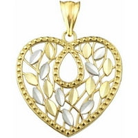 Рачно изработено срце со злато дијаманти со 10KT со приврзок за шарм на лисја