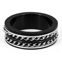 Крајбрежен накит црн позлатен не'рѓосувачки челик двојно ланец Спинер прстен