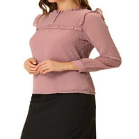 Единствени поволни цени за женски елегантни полу -чиста долга ракав Швајцарија на шифон блуза Топ